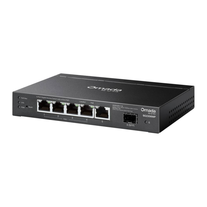 6-портовый гигабитный управляемый коммутатор TP-LINK SG2206MP OMADA SMART с 4 портами PoE+