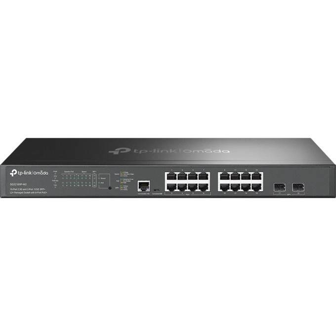 Управляемый коммутатор TP-LINK SG3218XP-M2 Omada уровня 2+ с 16 портами 2,5 Гбит/с (8 портов PoE+) и 2 портами SFP+